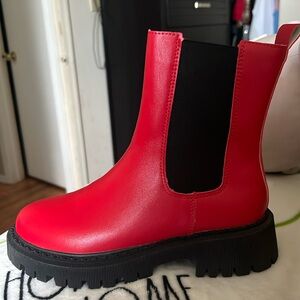Red combat boots